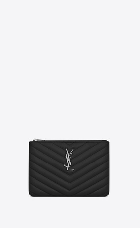 SAINT LAURENT Monogram Matelassé レディース モノグラム・サンローラン ポーチ(ブラック/キルティングレザー) a_V4